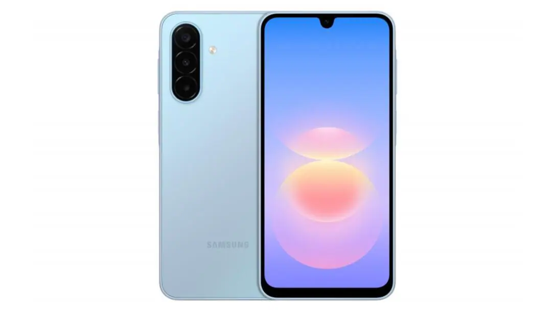 Samsung Galaxy A18 warna Light Blue tampak depan dan belakang
