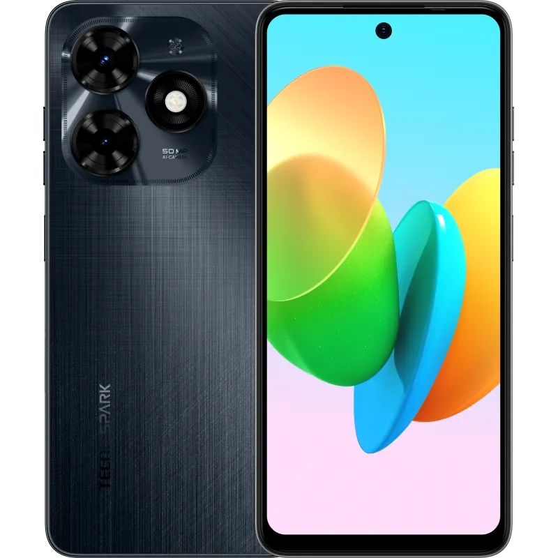 Tecno Spark warna hitam tampak depan dan belakang